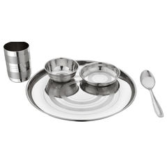 5-Pcs SS Buffet Set (SS Plate,Wati,Halwa Plate,Glass and Spoon)