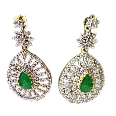 ARU AMERICAN DIAMOND STUDDED NECKLACE SET WITH GREEN STONE