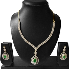 ARU AMERICAN DIAMOND STUDDED NECKLACE SET WITH GREEN STONE
