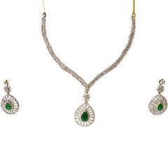 ARU AMERICAN DIAMOND STUDDED NECKLACE SET WITH GREEN STONE