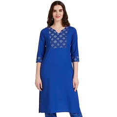 Amazon Brand - Mix Women's Cotton Regular Kurti-BLUE