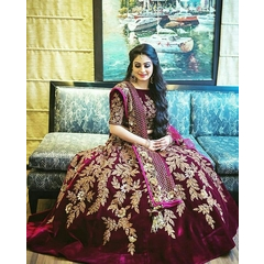 Aru Designer Bridal Wine Velvet Lehenga Set