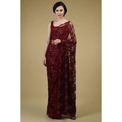Aru Designer Butterfly Net Maroon Saree With Heavy Embroidery  and Diamond Work
