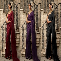 Beautiful  Georgette Saree 3 Colour Sequence Work With Blouse