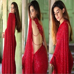 Beautiful  Red Colour Georgette Saree  With Blouse