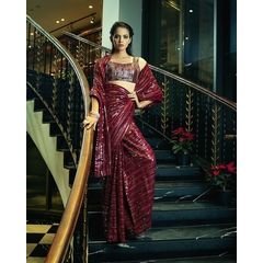 Beautiful Digital Print And Heavy Mukesh Work Chinno Silk Saree