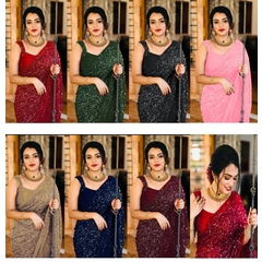 Beautiful Georgette Saree 6 Colour Sequence Work With Blouse