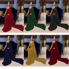 Beautiful Saree 6 Colour Sequence Work With Blouse