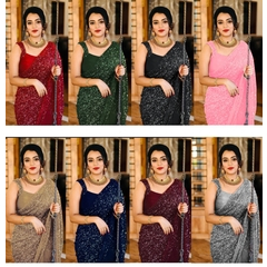Beautiful Saree 8 Colour Sequence Work With Blouse