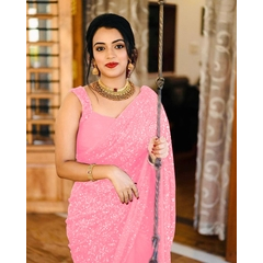 Beautiful Saree Pink Colour Sequence Work With Blouse