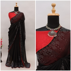 Beautyful Heavy Swarovski Stone With Border Work Saree