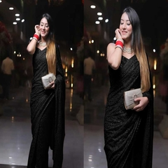 Besequinned Work With Blouse Beautiful Saree