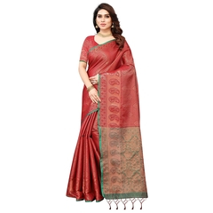 C J Enterprise Women's Kanchipuram Silk Saree Kanjivaram -MAROON