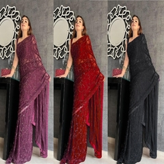 Georgette fancy thread zari with sequence work saree
