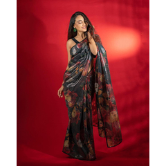 Heavy Embroidery Thread zari and Sequnce Border Work Vichitra Silk Saree