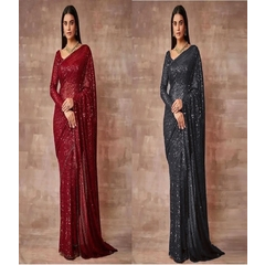 Heavy embroided sequence work saree