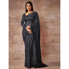 Heavy embroided sequence work saree-BLACK