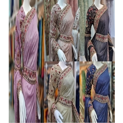 Heavy embroided thread sequence work saree
