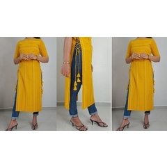 Ladies streat cut color kurti yellow
