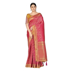 Monjolika Fashion Womens Banarasi Silk Blend Woven Rani Pink Color Tussle Saree