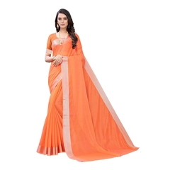 Satrani Women'S Cotton Blend Dyed, Jari Border Saree With Blouse Piece