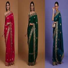Soft Dual Tone Vichitra Silk Heavy Zari Embroidery Work