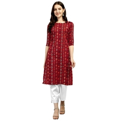 Wedani Women Crepe Printed Kurti(Red)