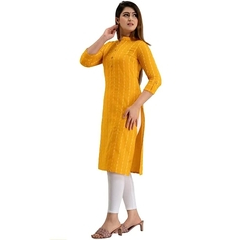 Yashavi Creation Women and Girls Yellow A-Line Printed Kurti